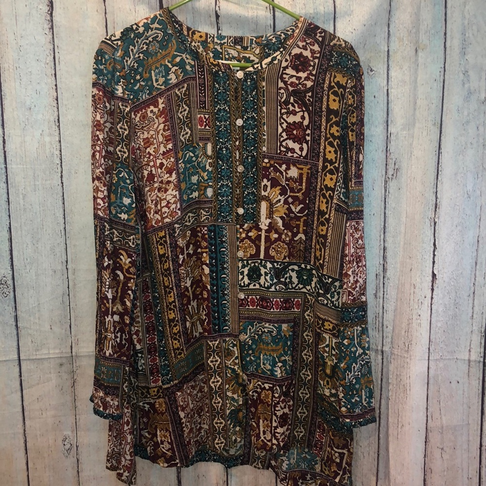 J. JILL tunic large boho floral print button up